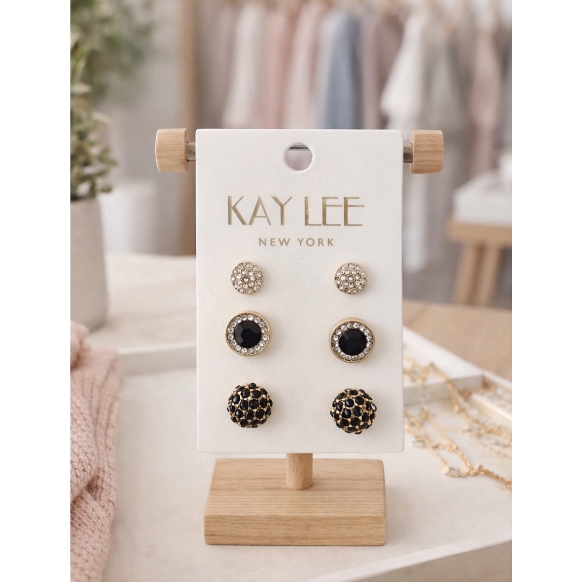 Kay Lee Gold Black Earring Trio New 14$